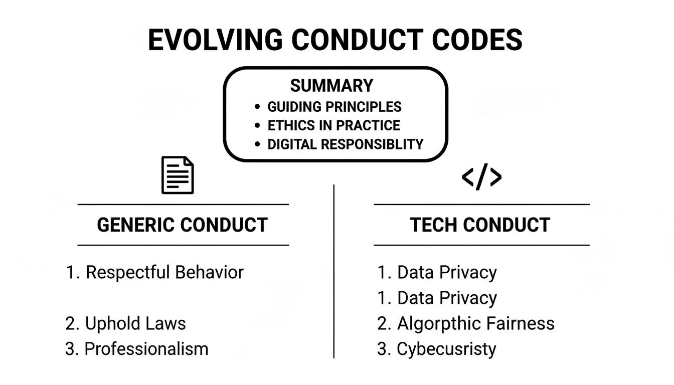 Diagram illustrating evolving conduct codes, divided into generic and tech-specific guidelines.