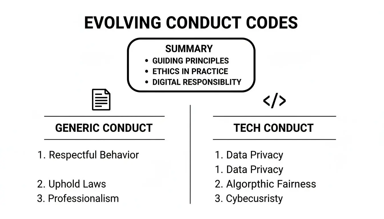 Diagram illustrating evolving conduct codes, divided into generic and tech-specific guidelines.