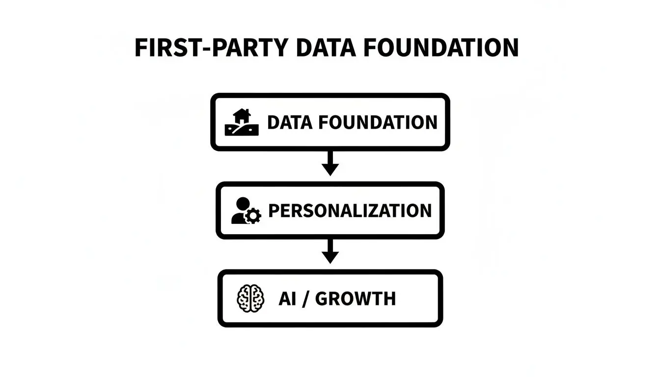 Diagramma di flusso che illustra la progressione dalla base dei dati di prima parte alla personalizzazione e alla crescita guidata dall’AI.
