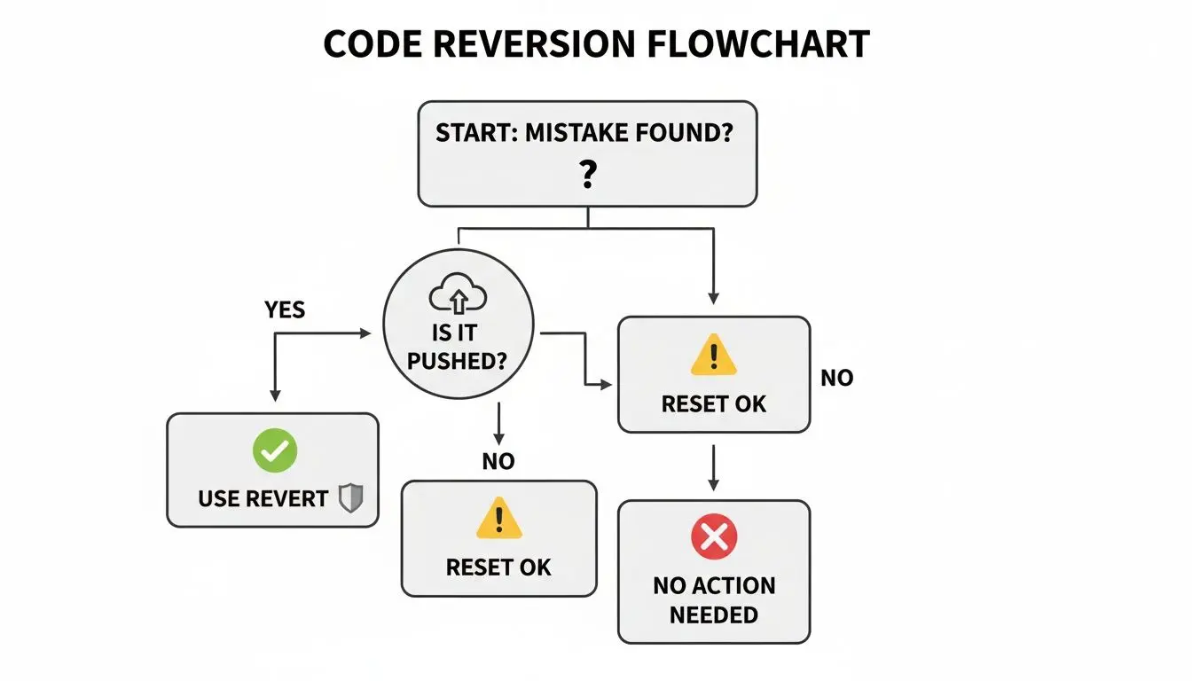 Diagramma di flusso per la reversione del codice, che mostra i passaggi in base al rilevamento dell'errore e allo stato del push del codice.