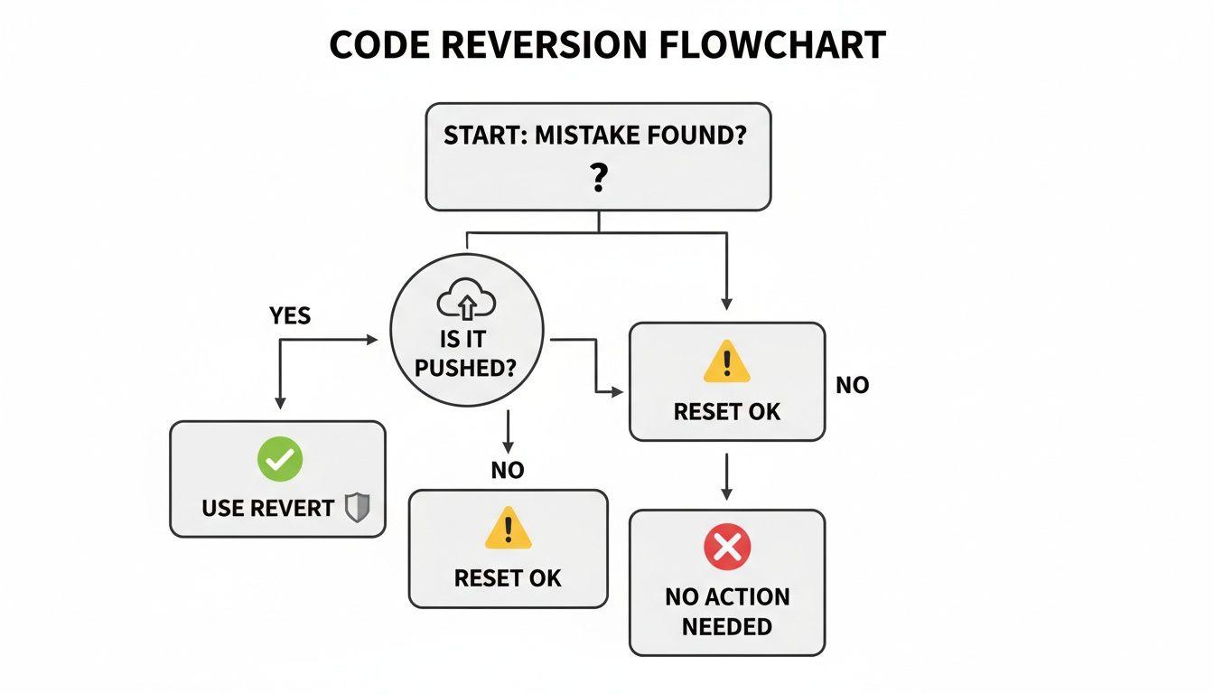 Diagramma di flusso per la reversione del codice, che mostra i passaggi in base al rilevamento dell'errore e allo stato del push del codice.