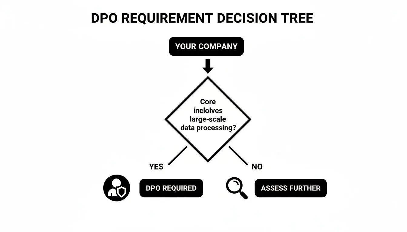 Albero decisionale che illustra il requisito del DPO in base al trattamento di dati su larga scala in un’azienda.
