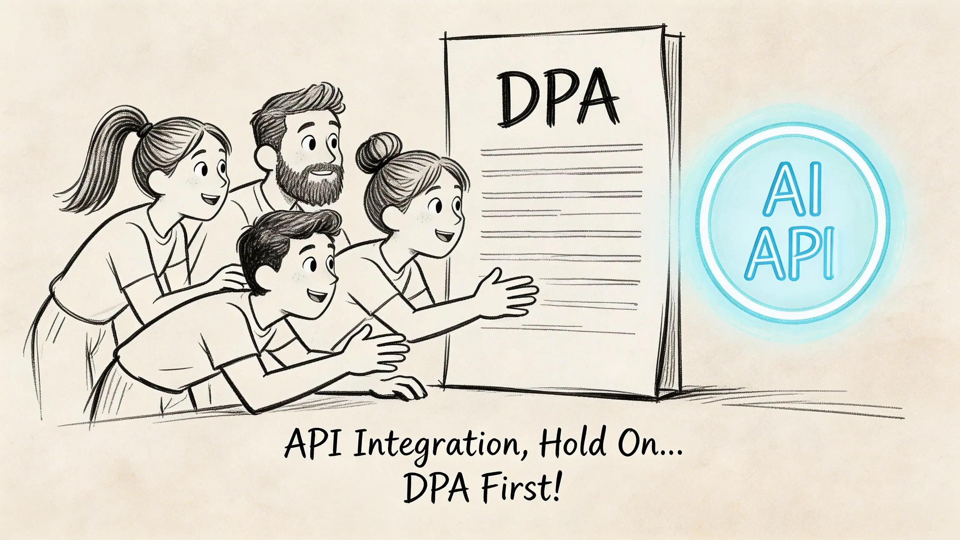 A group of people looking at a DPA document before starting an AI API integration project.