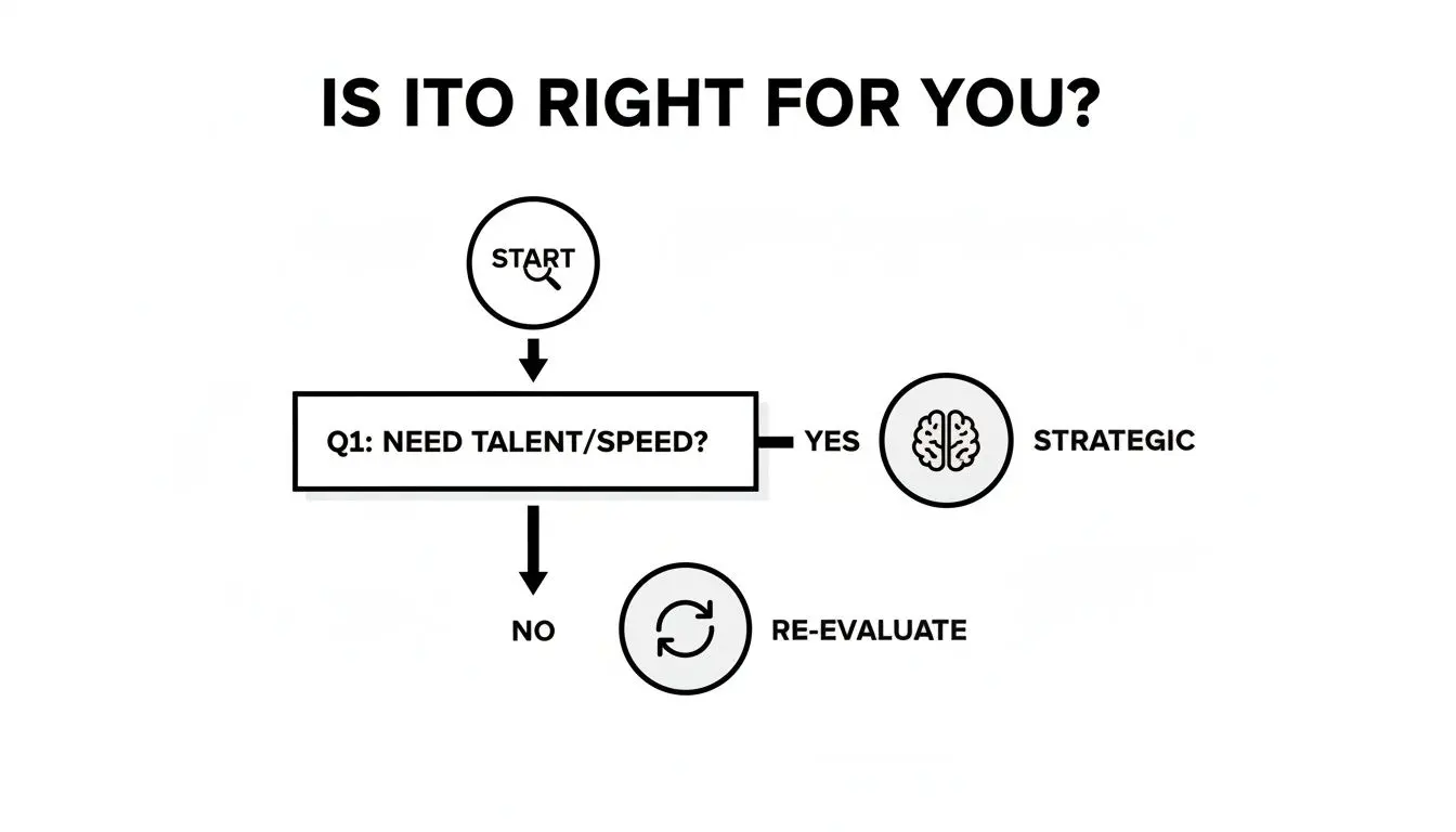 Flowchart illustrating if ITO (IT Outsourcing) is right for you based on talent and speed needs.